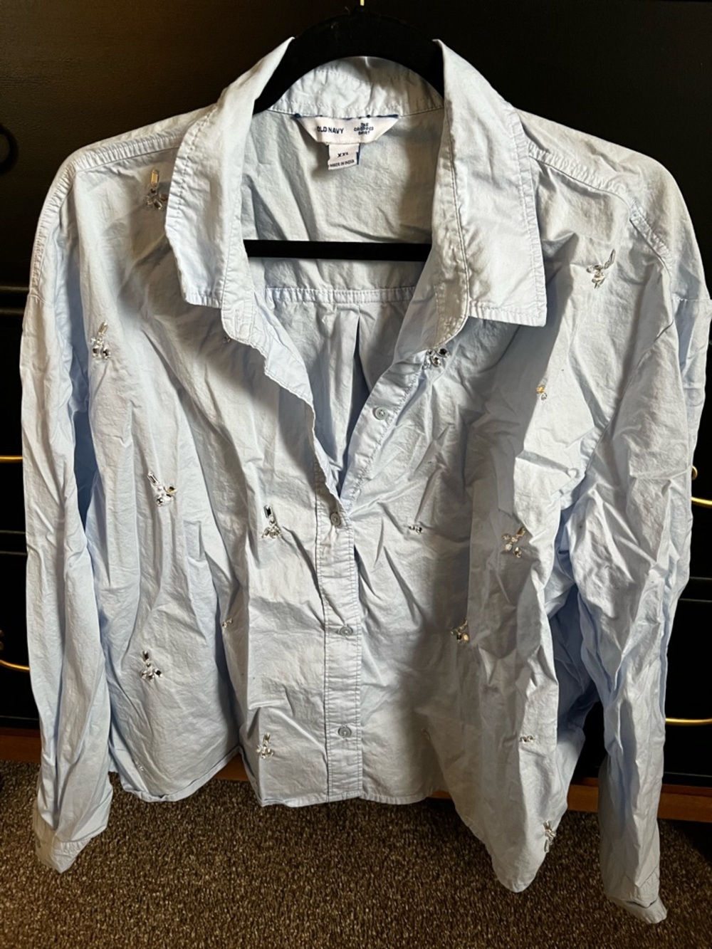 Old Navy Light Blue Embellished Button-Down Shirt - cropped